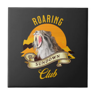 Sabeltandig Tiger Retro Solnedgång Äventyrs Klubb Kakelplatta