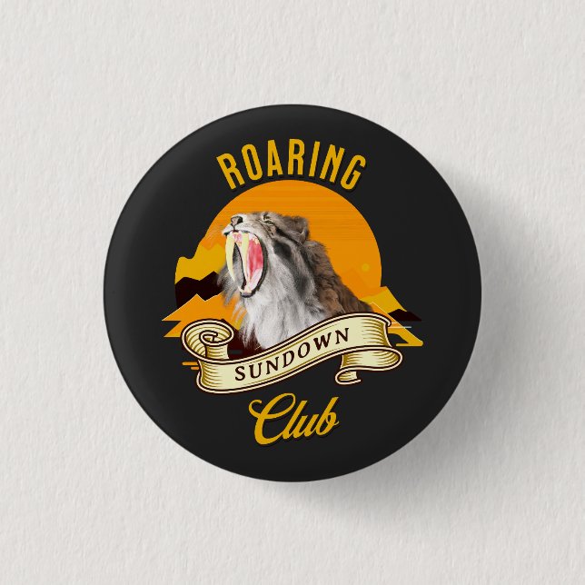 Sabeltandig Tiger Retro Solnedgång Äventyrs Klubb Knapp (Framsida)