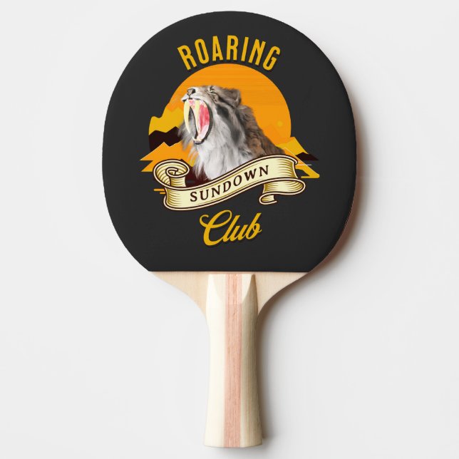 Sabeltandig Tiger Retro Solnedgång Äventyrs Klubb Pingisracket (Framsidan)