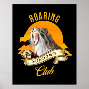 Sabeltandig Tiger Retro Solnedgång Äventyrs Klubb Poster