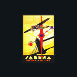 Sabena Art Deco Compass Canvastryck<br><div class="desc">Vintage luft-reseaffisch för det belgiska flygbolaget Sabena som nu är avbrutet och som visar en propeller flygplan som flyger över Londons Torn Bridge med en kompass och rutt karta som alla spelas upp i briljant konst deco stil.</div>