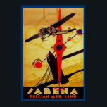 Sabena Art Deco Compass Poster<br><div class="desc">Vintage luft-reseaffisch för det belgiska flygbolaget Sabena som nu är avbrutet och som visar en propeller flygplan som flyger över Londons Torn Bridge med en kompass och rutt karta som alla spelas upp i briljant konst deco stil.</div>
