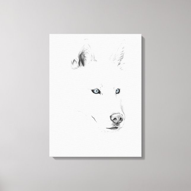 Saber A Siberian husky Teckning Art Blue Ögon Canvastryck (Framsida)