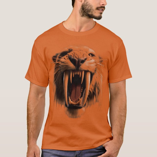 Saber Toothed Tiger Large Ansikte T Shirt (Framsida)