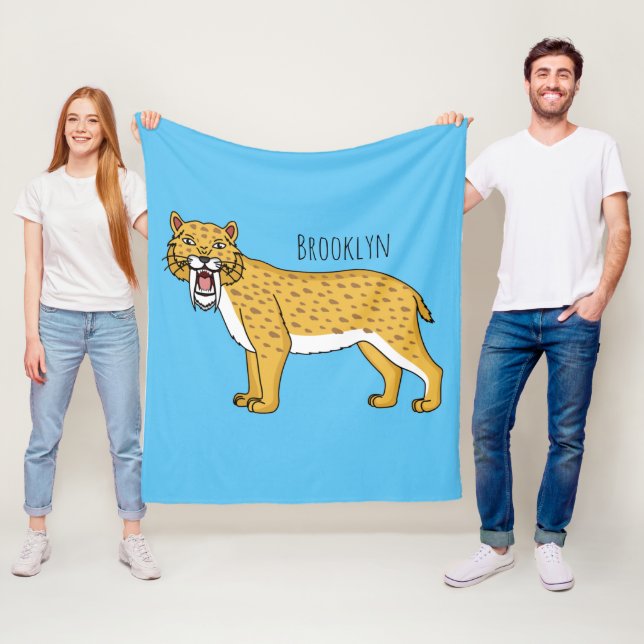 Sabertandad tigerillustration fleecefilt (På plats)