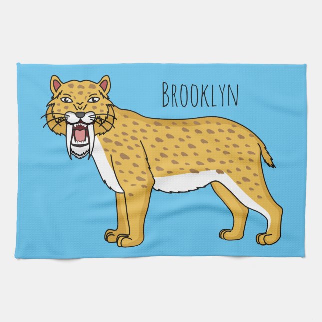 Sabertandad tigerillustration kökshandduk (Horisontell)