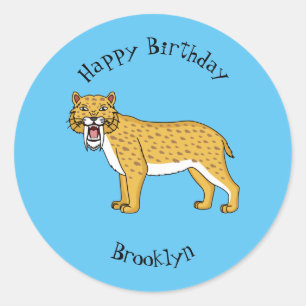 Sabertandad tigerillustration runt klistermärke