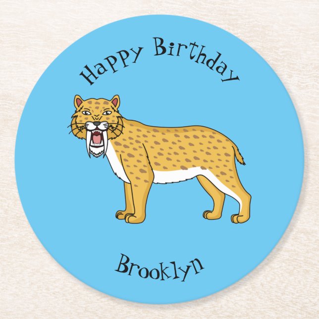 Sabertandad tigerillustration underlägg papper rund (Framsidan)