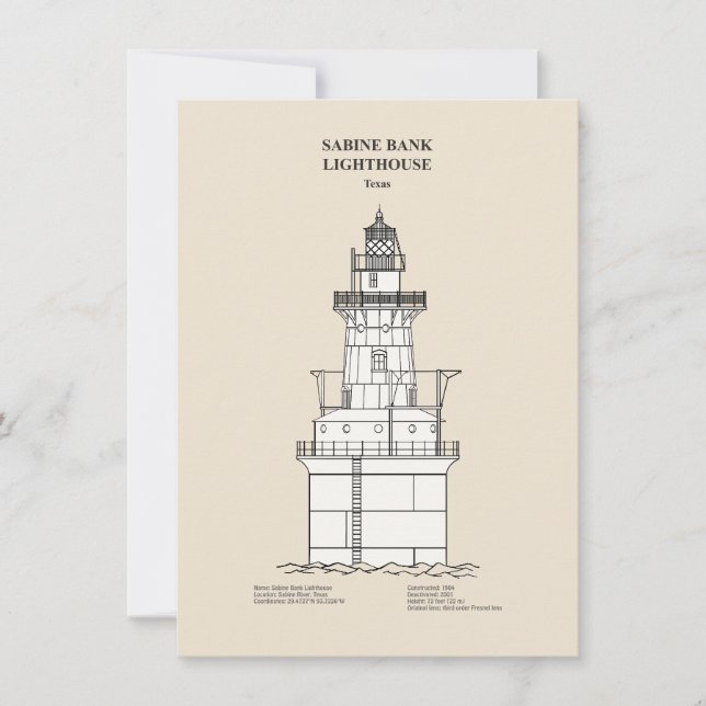 Sabine Bank Lighthouse - Texas - SBD Anteckningskort (Framsida)