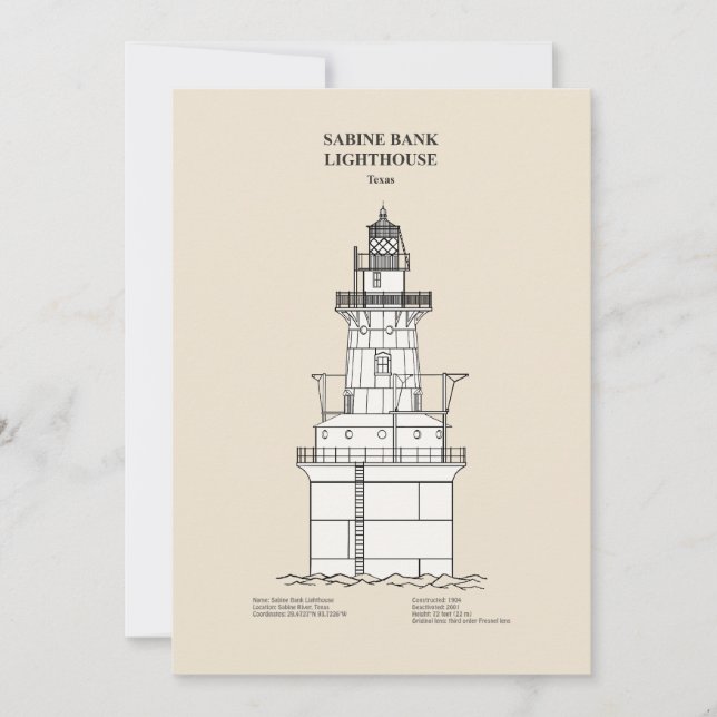 Sabine Bank Lighthouse - Texas - SBD Tack Kort (Framsida)