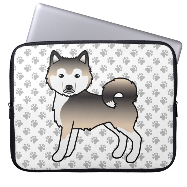 Sable Alaskan Malamute Söt Tecknad Hund Laptop Fodral (Framsidan)
