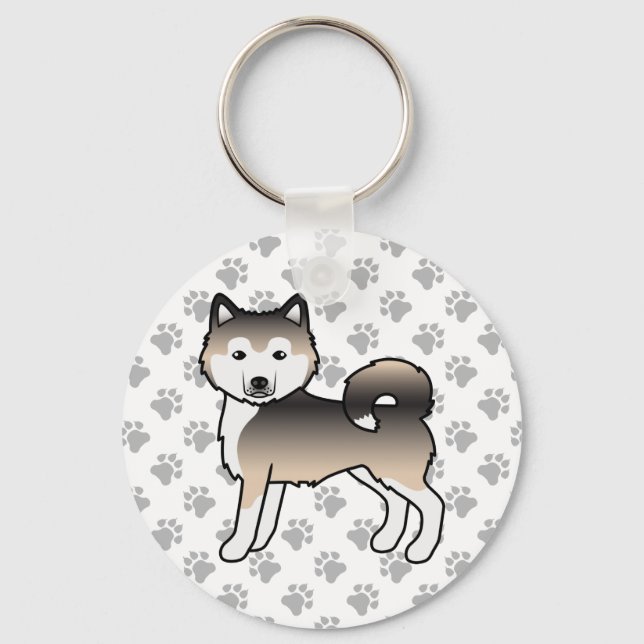 Sable Alaskan Malamute Söt Tecknad Hund & Tassar Nyckelring (Framsida)