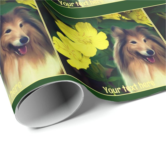 Sable Collie and Gula blommor Personlig Presentpapper (Rullad Hörn)