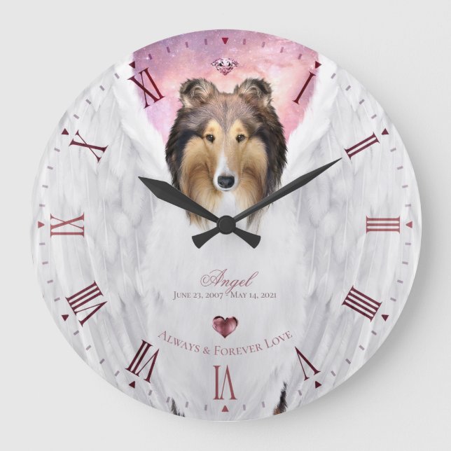 Sable Collie Angel Keepsaké, Rosa Roman Dial - Stor Klocka (Framsida)