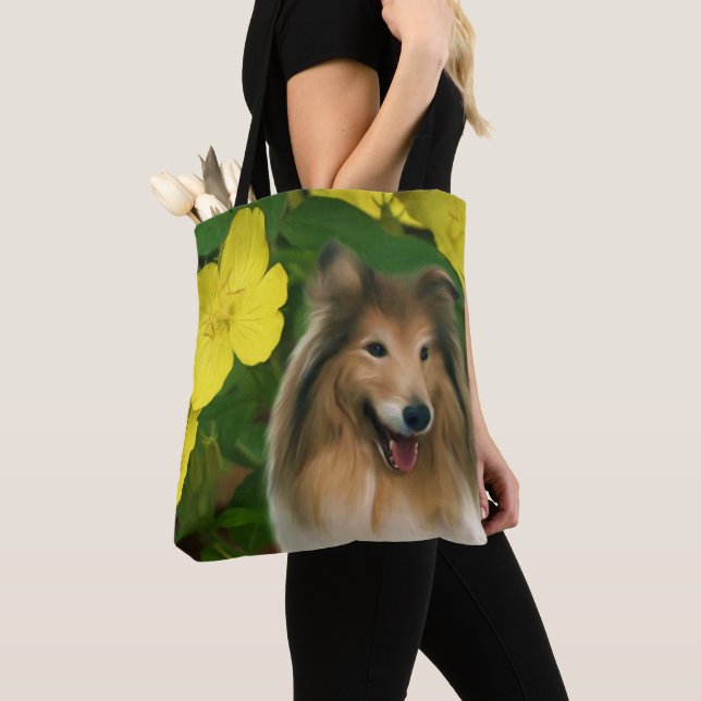 Sable Collie Gult Primrose Hund Art Tygkasse (Närbild)