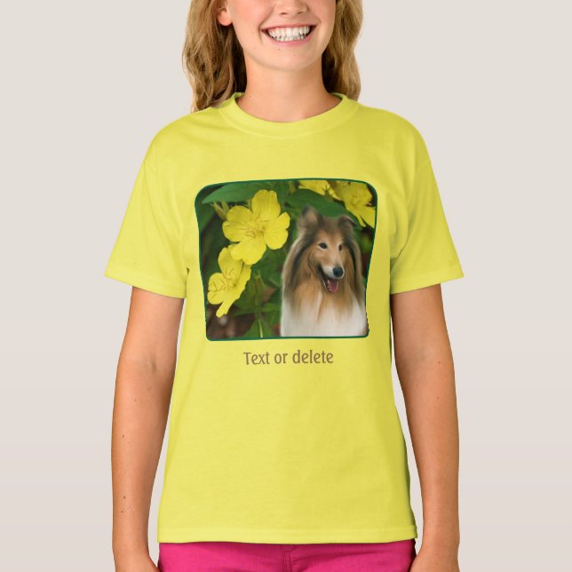 Sable Collie Yellow Primrose Dog Art  T Shirt (Framsida)