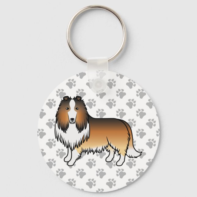 Sable Rough Collie Cute Tecknad hund Nyckelring (Framsida)