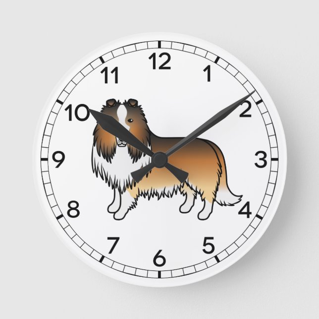 Sable Rough Collie Söt Tecknad Hund Rund Klocka (Framsida)