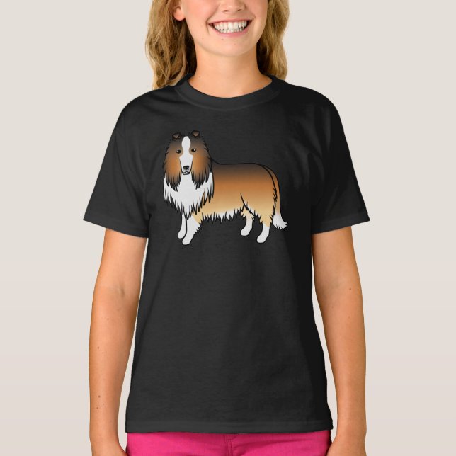 Sable Rough Collie Söt Tecknad Hund T Shirt (Framsida)