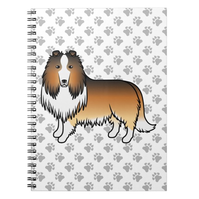 Sable Rough Collie Söt Tecknad Hund & Tassar Anteckningsbok (Framsidan)