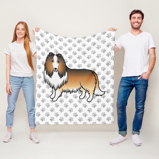 Sable Rough Collie Söt Tecknad Hund & Tassar Fleecefilt (På plats)