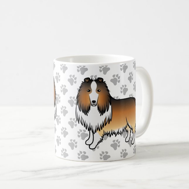Sable Rough Collie Söt Tecknad Hund & Tassar Kaffemugg (Framsida höger)