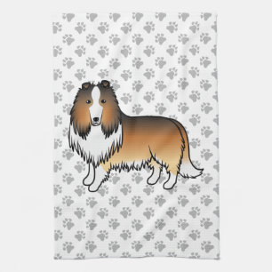 Sable Rough Collie Söt Tecknad Hund & Tassar Kökshandduk