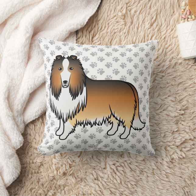 Sable Rough Collie Söt Tecknad Hund & Tassar Kudde (Filt)