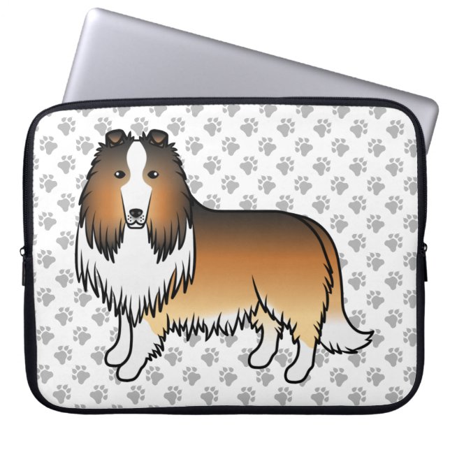 Sable Rough Collie Söt Tecknad Hund & Tassar Laptop Fodral (Framsidan)