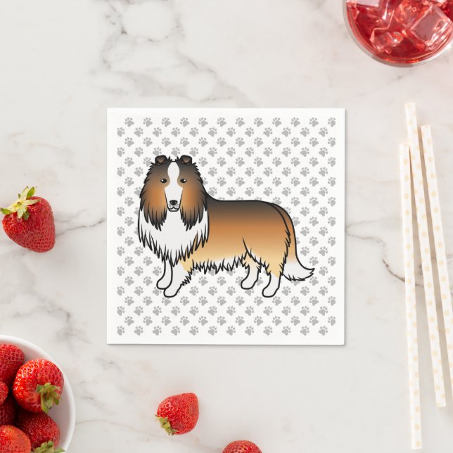 Sable Rough Collie Söt Tecknad Hund & Tassar Pappersservett (Insitu)
