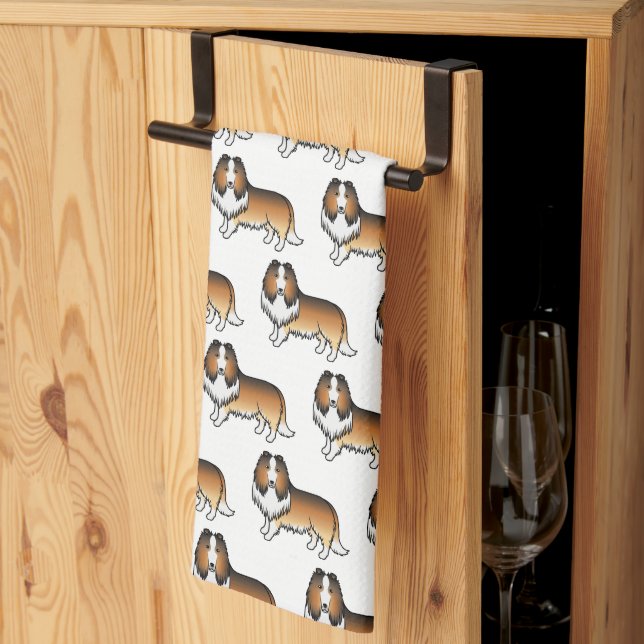 Sable Rough Collie Söt Tecknad Hundmönster Kökshandduk (Thirds Fold)