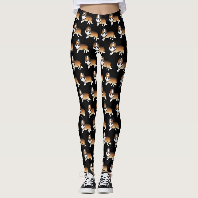 Sable Rough Collie Söt Tecknad Hundmönster Leggings (Framsida)