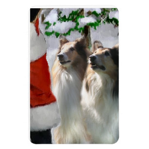 Sable Rough Collies med jultomten Magnet