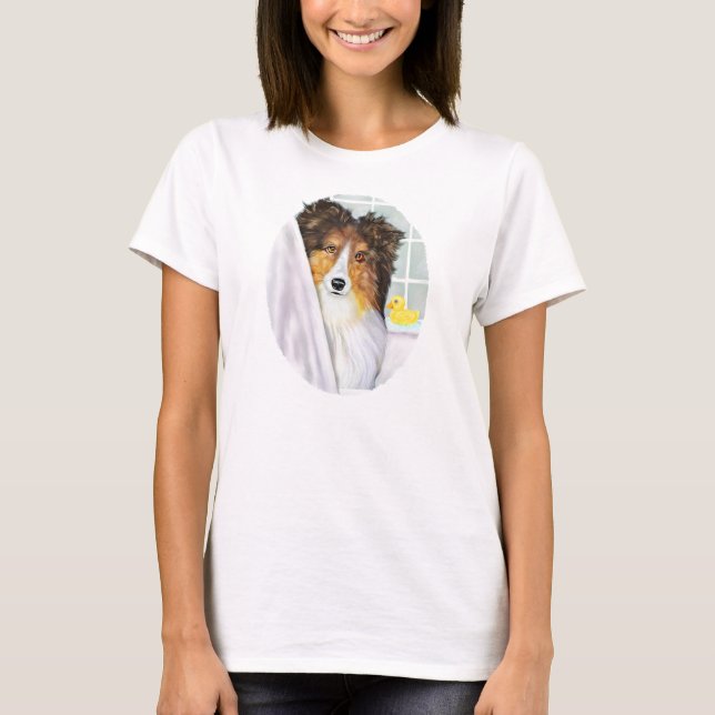 Sable Sheltie Bath Tee Shirt (Framsida)