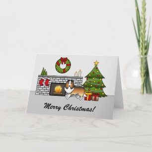 Sable Sheltie Hund i ett julrum & text Kort