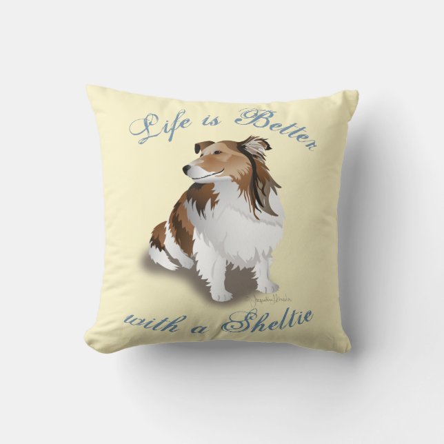 Sable Sheltie Sitta Söt Gult Dekorativ kudde (Framsida)
