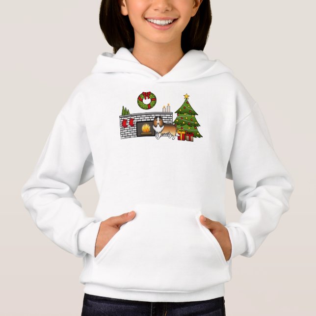 Sable Shetland Sheepdog Hund I Ett Julrum T Shirt (Framsida)