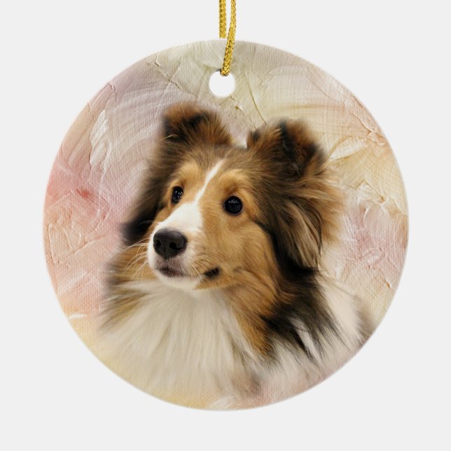 Sable Shetland Sheepdog Julgransprydnad Keramik (Framsidan)
