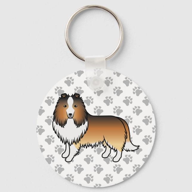 Sable Shetland Sheepdog Sheltie Tecknad Hund Nyckelring (Framsida)