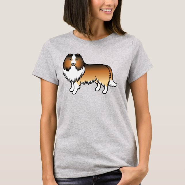 Sable Shetland Sheepdog Sheltie Tecknad Hund T Shirt (Framsida)
