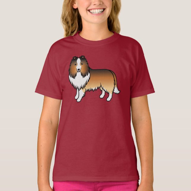 Sable Shetland Sheepdog Sheltie Tecknad hund T Shirt (Framsida)