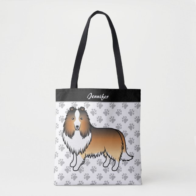 Sable Shetland Sheepdog Tecknad Hund & Namn Tygkasse (Framsida)