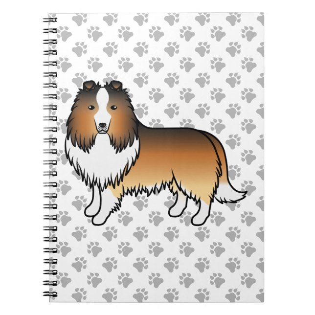 Sable Shetland Sheepdog Tecknad Hund & Tassar Anteckningsbok (Framsidan)