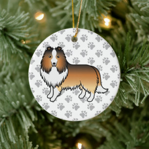 Sable Shetland Sheepdog Tecknad Hund & Tassar Julgransprydnad Keramik
