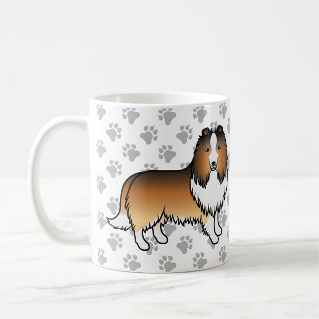 Sable Shetland Sheepdog Tecknad Hund & Tassar Kaffemugg (Vänster)