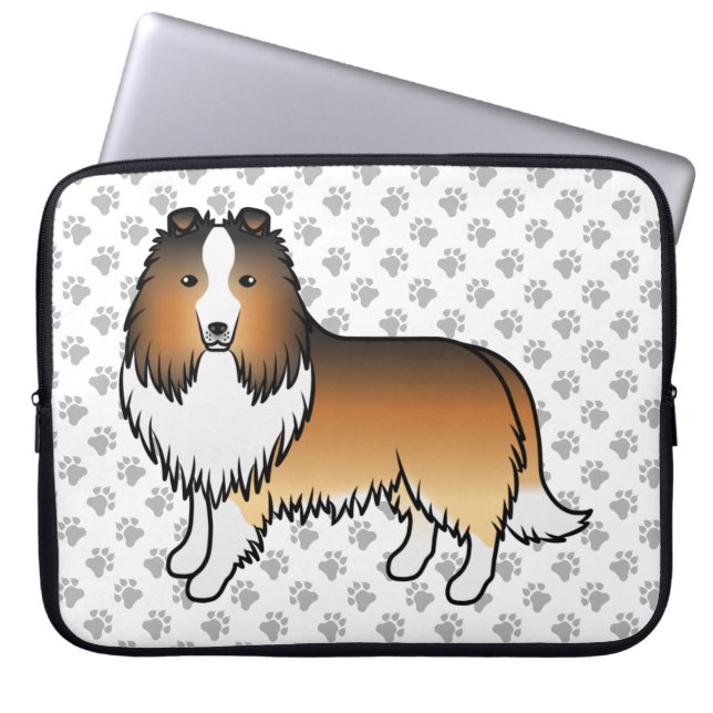 Sable Shetland Sheepdog Tecknad Hund & Tassar Laptop Fodral (Framsidan)