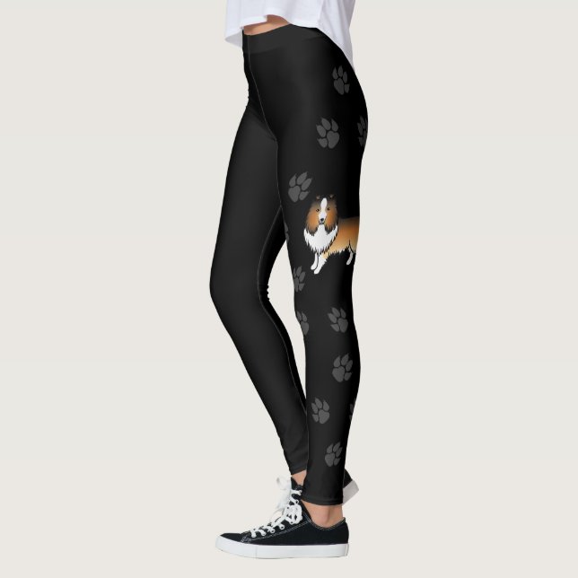 Sable Shetland Sheepdog Tecknad Hund & Tassar Leggings (Vänster)