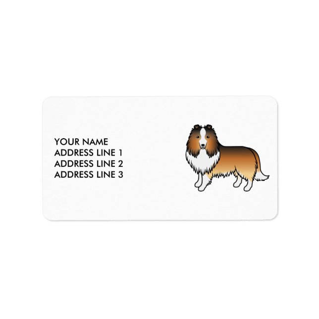 Sable Shetland Sheepdog Tecknad Hund & Text Adressetikett (Framsidan)