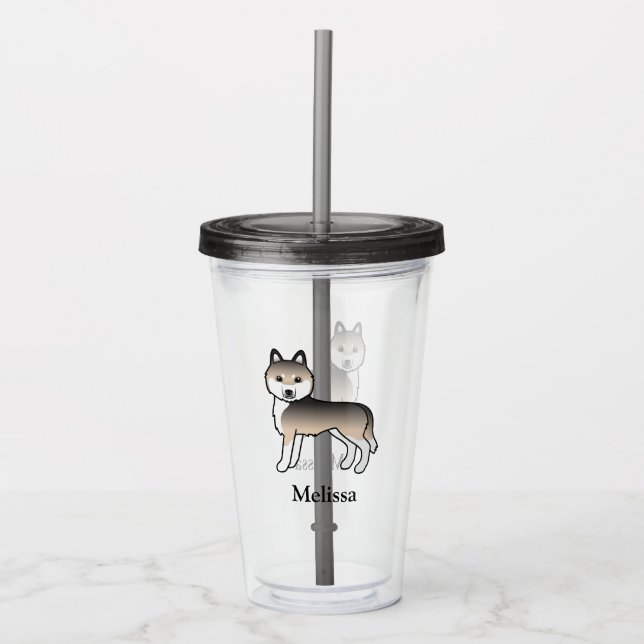 Sable Siberian Husky Hund & Anpassat Namn Take Away Mugg (Framsida)