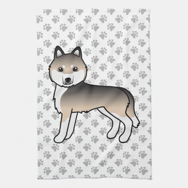 Sable Siberian Husky Söt Tecknad Hund Kökshandduk (Vertikal)